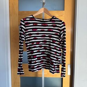 Proenza Schouler Black and White Striped Top with Red Accent